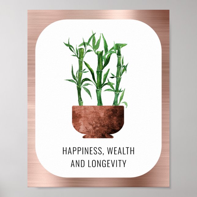 Poster Lucky Bamboo Bonheur Wealth Longevity Rose Gold (Devant)