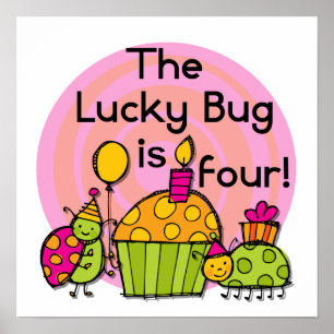 Poster Lucky Bug Cupcake 4th Birthday T-shirts et cadeaux