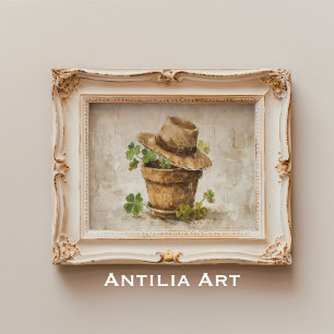 Poster Lucky Charm Still Life Four Leaf Clover & Shamrock
