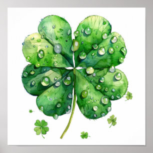Poster Lucky Clover Art Print, Botanical Wall Art