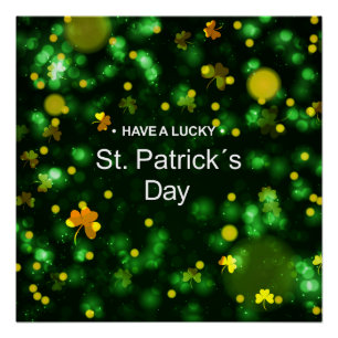 Poster Lucky Green Shamrock irlandais Motif Parties scint