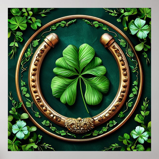 Poster Lucky Horseshoe et Clover Design (Devant)