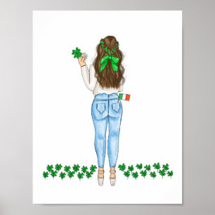 Poster Lucky Irish Femme Four Leaf Clover Art