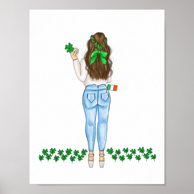 Poster Lucky Irish Femme Four Leaf Clover Art (Devant)