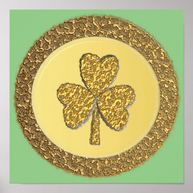 Poster Lucky Irish Shamrock Gold Coin (Devant)