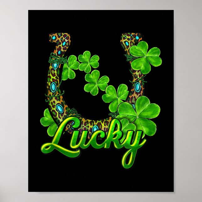 Poster Lucky Shamrock Horseshoe Funny Horse St patrick D (Devant)