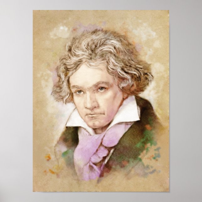 Poster Ludwig van Beethoven Portrait im Aquarell Style (Devant)