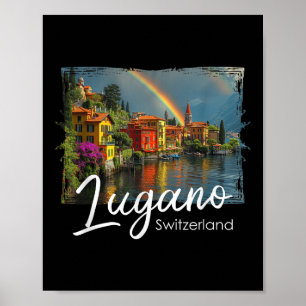 Poster Lugano Vintage Suisse T-shirt Alpes Randonnée Lac