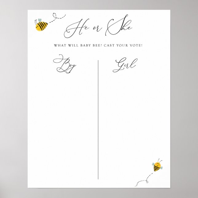 Poster Lui ou Elle Abeille Baby shower Genre Jeu (Devant)