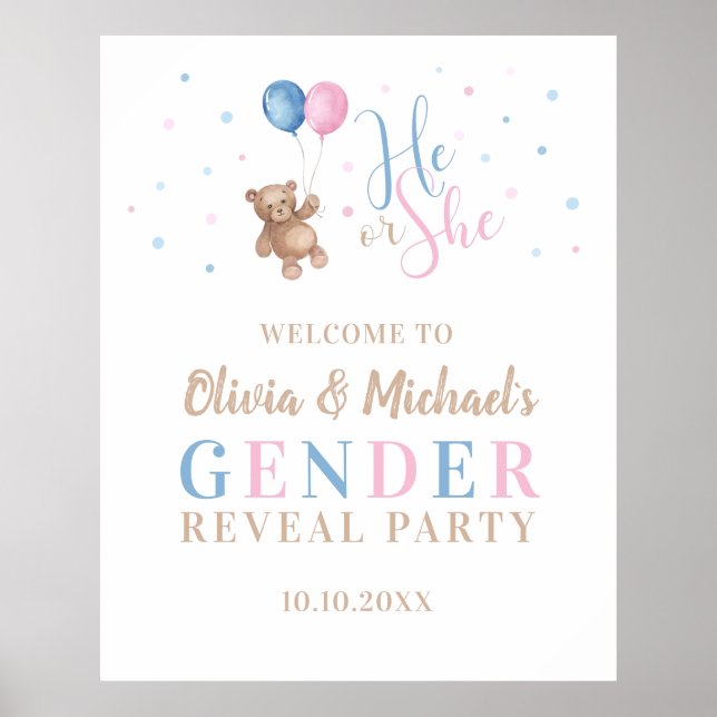 Poster Lui ou Elle Bébé Genre RevezParty Grand Bienvenue (Devant)