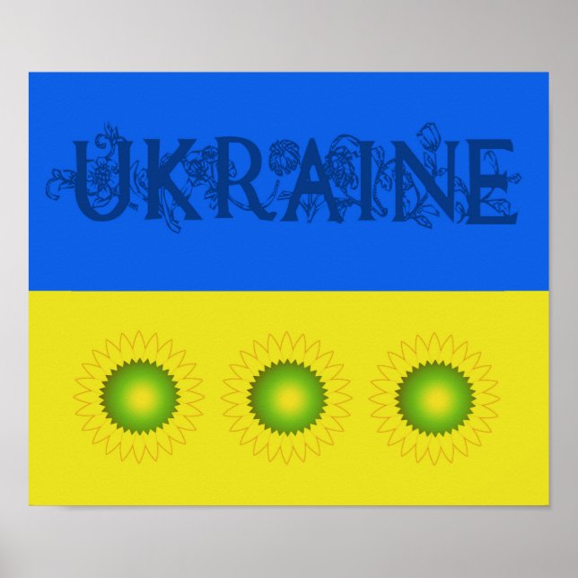 Poster L'Ukraine drapeau avec des tournesols (Devant)