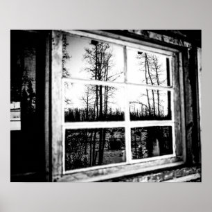 Poster Lumberjack Cabin Window // B W Grainy