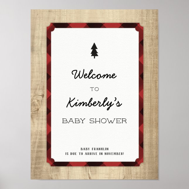 Poster Lumberjack Flannel Boy Baby shower Bienvenue (Devant)