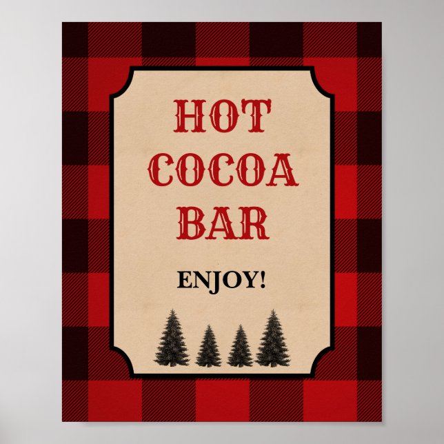 Poster Lumberjack Hot Cocoa Bar Party Signal Red Plaid (Devant)