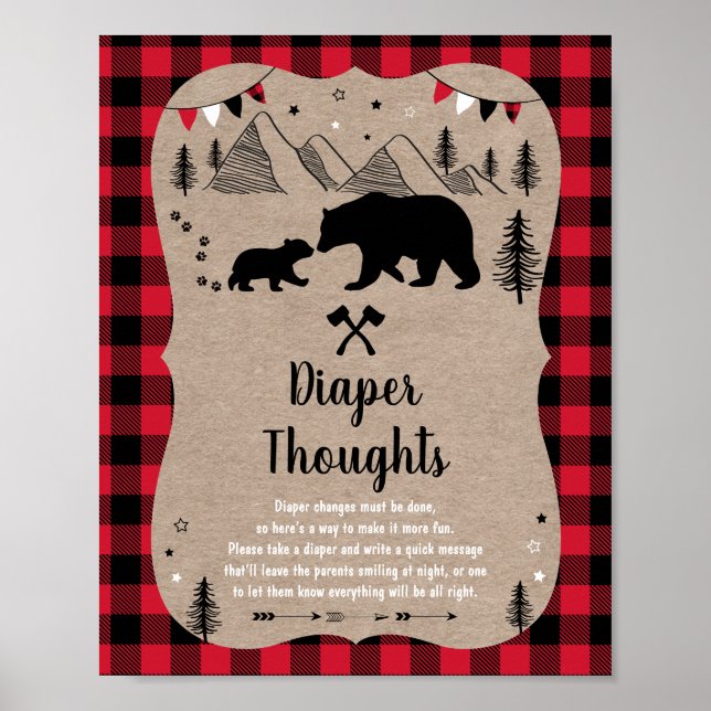 Poster Lumberjack Woodland Bear Diaper Pensées (Devant)