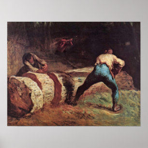 Poster Lumberjacks sawing wood by Jean-Francois Millet