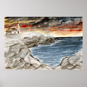 Poster lumière à la copie d'art d'aquarelle de phare de