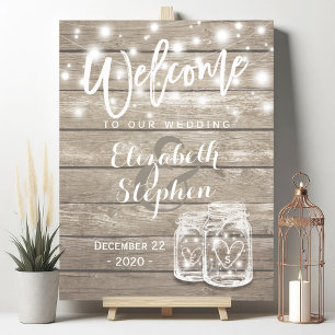 Poster Lumière de chaîne de pot de maçon en bois rustique