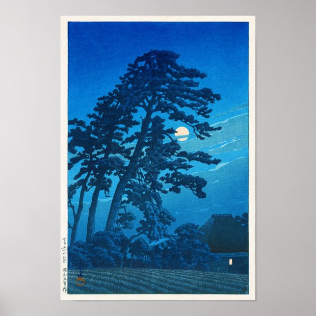 Poster Lumière de la lune à Magome, Hasui Kawase, Woodcut (Devant)