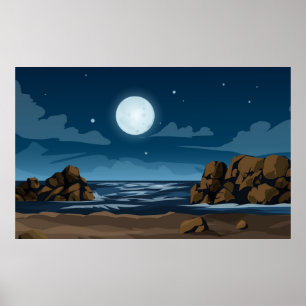 Poster Lumière de la lune sur la plage
