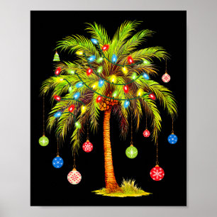 Poster Lumière de palmier de Noël Hawaïen Tropical Xmas