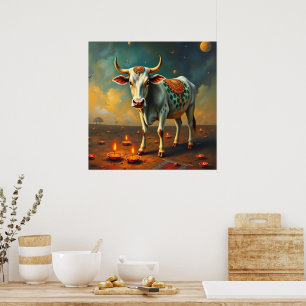 Poster Lumière indienne Sacrée Vache Diwali