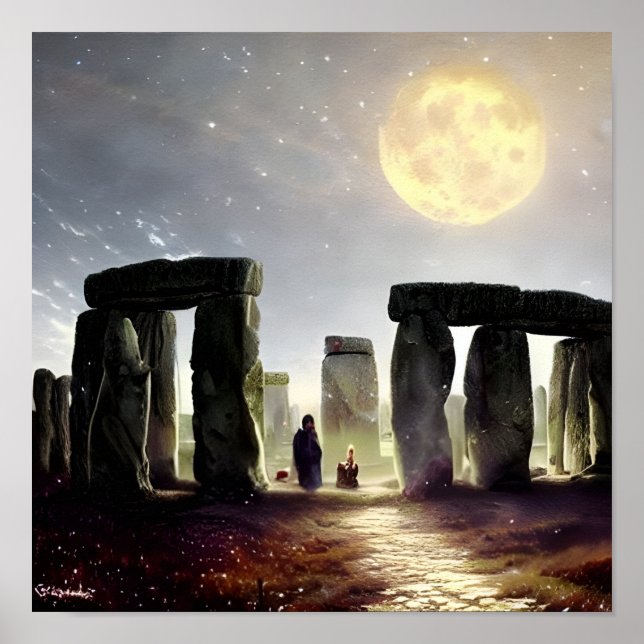 Poster Lumière Lune sur l'Art numérique de Stonehenge (Devant)