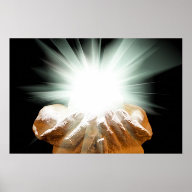 Poster Lumière spirituelle dans les mains bouchées (Devant)