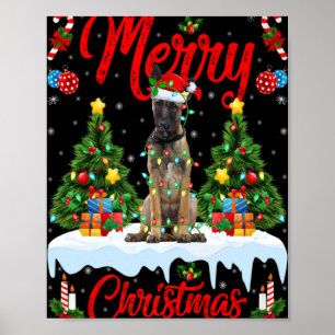 Poster Lumières Arbre Noël Père Noël Malinois Belge Chien