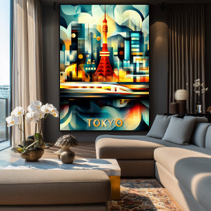Poster Lumières Cubistes de Tokyo – Paysage Urbain Géomét