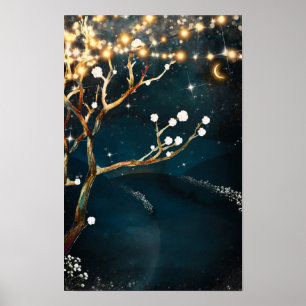 Poster Lumières d'arbre de soirée rustique mariage de nui