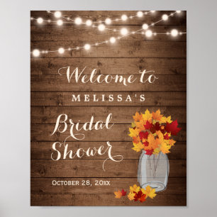 Poster Lumières de chaîne de feuilles d'automne rustiques