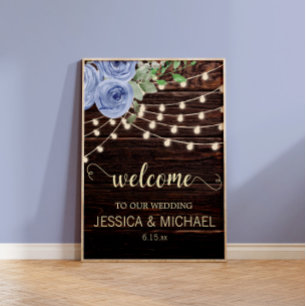 Poster Lumières de chaîne en bois rustique mariage floral