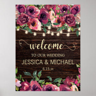 Poster Lumières de Chaîne Rustiques Mariage Floral Rose B