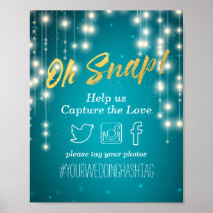 Poster Lumières de Chaîne Turquoise Mariage Oh Snap Mot-c