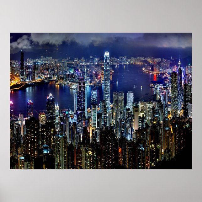Poster Lumières de la ligne aérienne de Hong Kong la nuit (Devant)