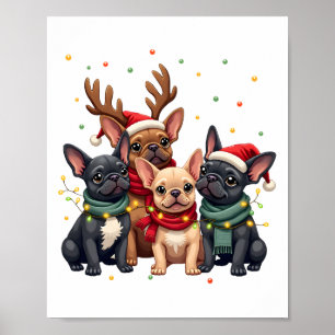 Poster Lumières de Noël Bouledogues Français Xmas Chien F