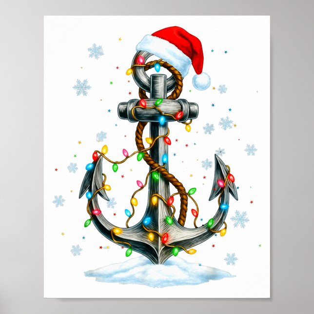 Poster Lumières de Noël d'ancre nautique Bateau Marin  (Devant)