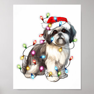 Poster Lumières de Noël de chien de Shih Tzu Xmas Mignon