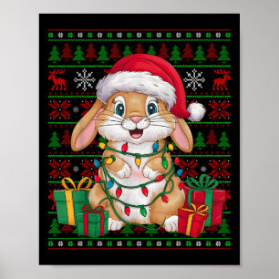 Poster Lumières de Noël de lapin Bunny Xmas Chapeau de Pè