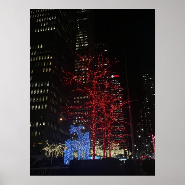 Poster Lumières de Noël des rennes New York City Manhatta (Devant)