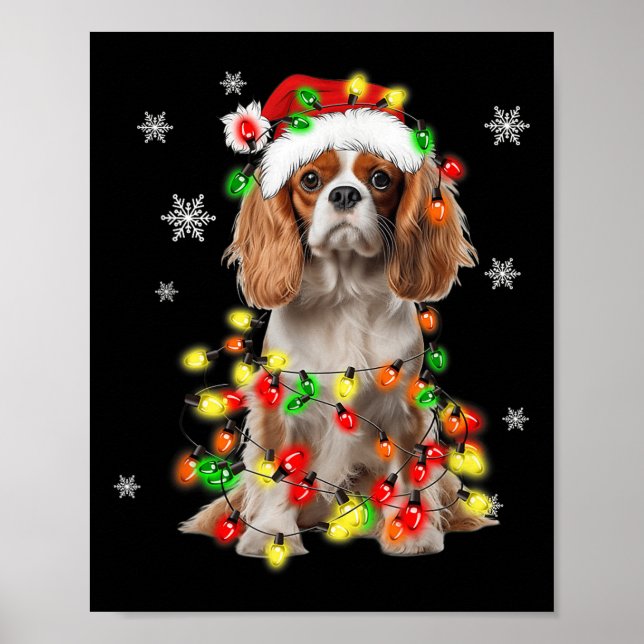 Poster Lumières de Noël du chien espagnol Cavalier King C (Devant)