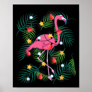 Poster Lumières de Noël Flamant Hawaï Drôle de Noël Tropi