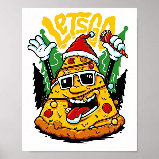Poster Lumières de Noël Pizza Tree Joyeux Noël (Devant)
