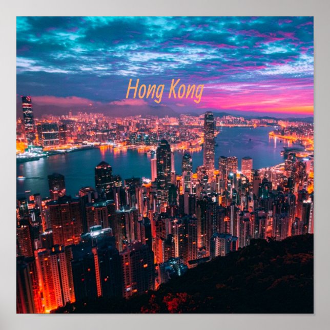 Poster Lumières de nuit Skyline de Hong Kong (Devant)