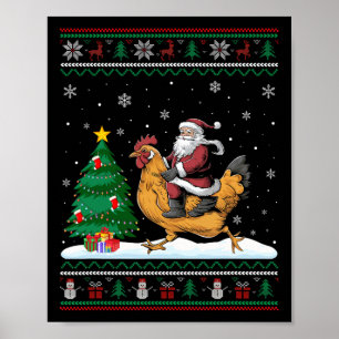 Poster Lumières de sapin de Noël dégueu Santa à cheval su