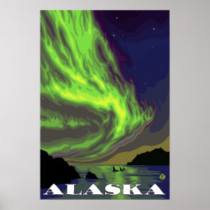 Poster Lumières du nord et Vintage voyage d'orques