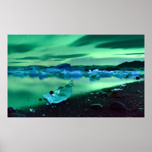 Poster Lumières du Nord sur le lac Jokulsarlon, Islande