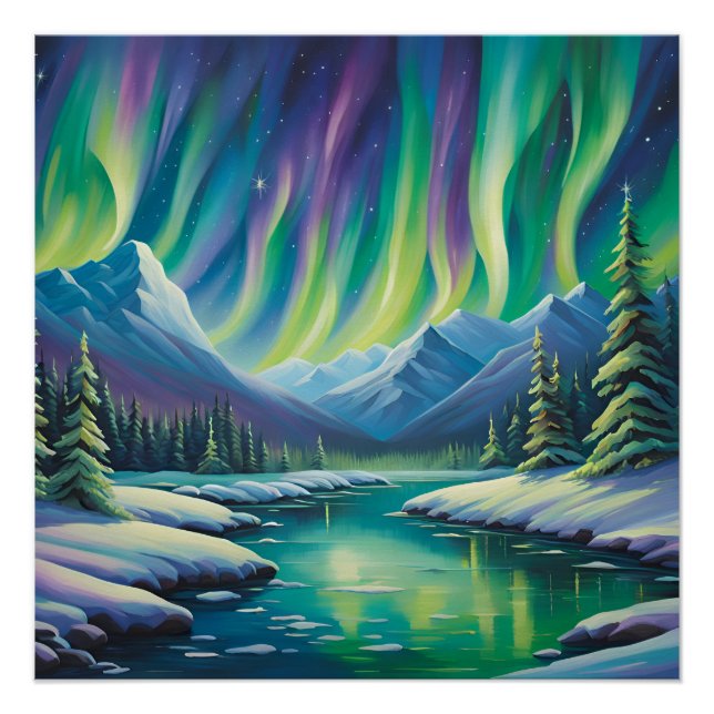 Poster Lumières Du Nord Sur Les Montagnes (Devant)