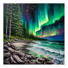 Lumières du Nord sur une côte rocheuse